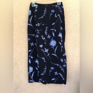Hillard & Hanson Black and Blue Floral Maxi pencil skirt with side slit